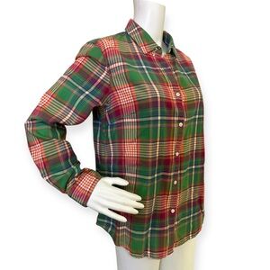J.Mckauglin Women's Plaid Button-Up Shirt in Green, Red & Navy